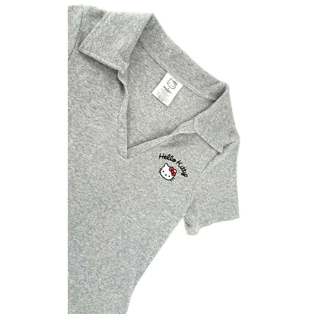 Hello Kitty Ribbed Collared Bodycon Mini Dress Gray Coquette Y2K Kawaii Sanrio M - Picture 5 of 10